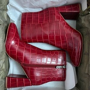 Charles David red snakeprint boots